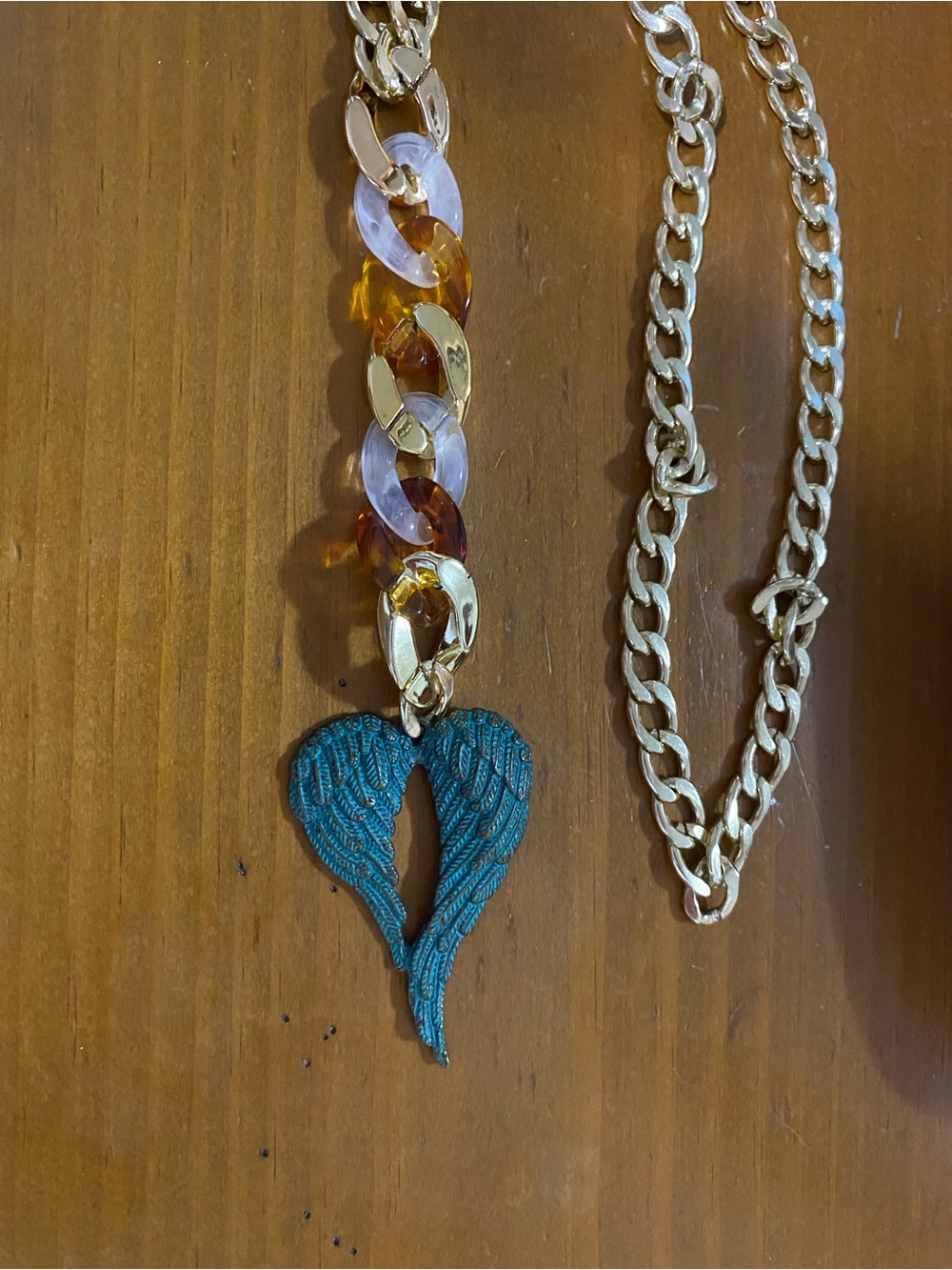 Women’s Gold Chain Necklace with Teal Wing Pendant